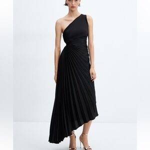 MANGO One-Shoulder Side Cutout Pleated Midi Dress size 6